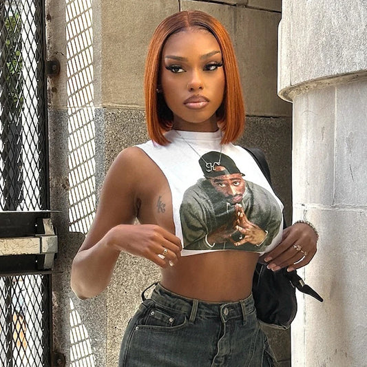 Retro 3D Tank Top O Neck Sleevele Cut Out Vet Crop Top