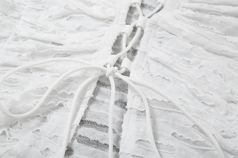 White Hollow V-Neck Cardigan Top