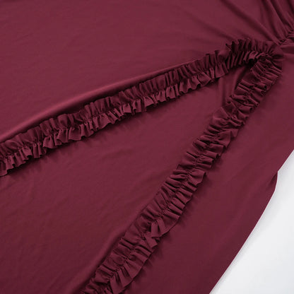 Wine Patchwork High Slit Maxi Dress