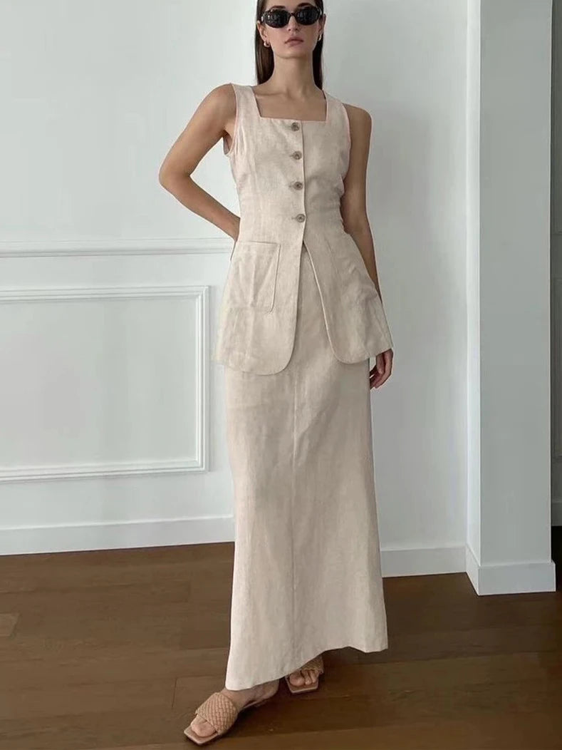 Slim Cotton Two Piece Set Apricot