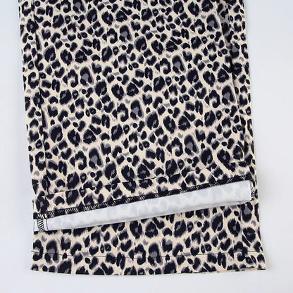 Leopard Patchwork Straight Pants - Elastic Waist Baggy Trousers