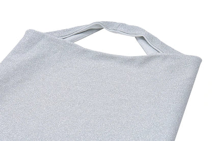 Silver Sleeveless Backless Halter Glitter Tank Top