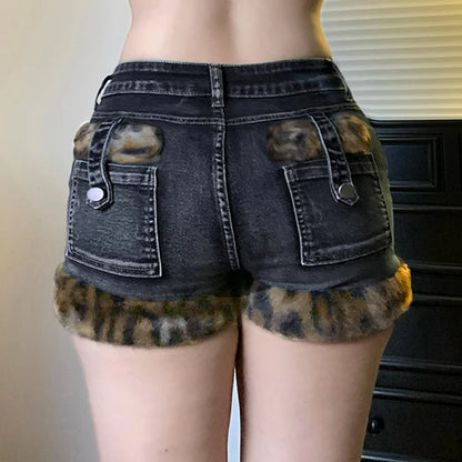 Leopard Print Low Waisted Button Up Mini Shorts