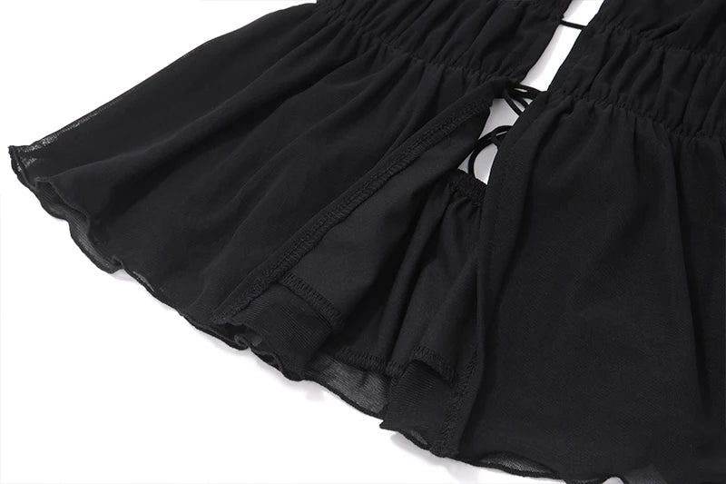 Black Backless Mesh Sleveless Halter Tank Top