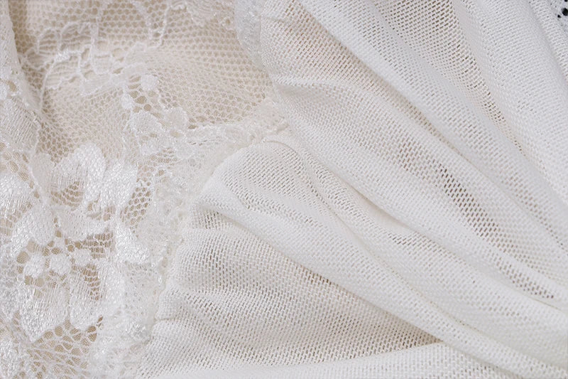 White Mesh Lace Crop Top