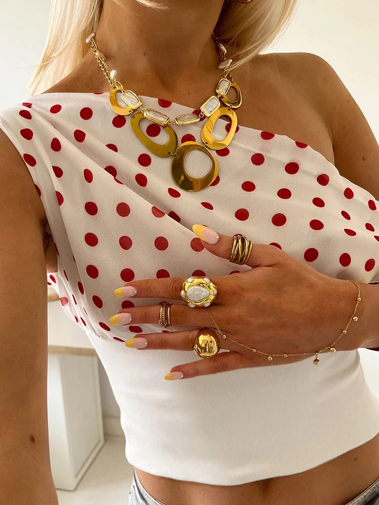 Polka Dots Off Shoulder Backless Ruched Top