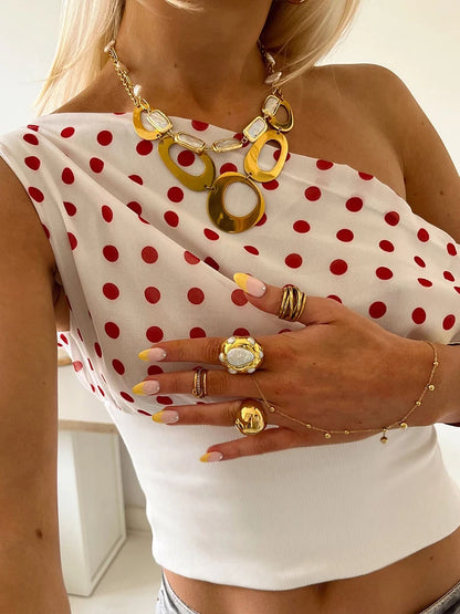 Polka Dots Off Shoulder Backless Ruched Top