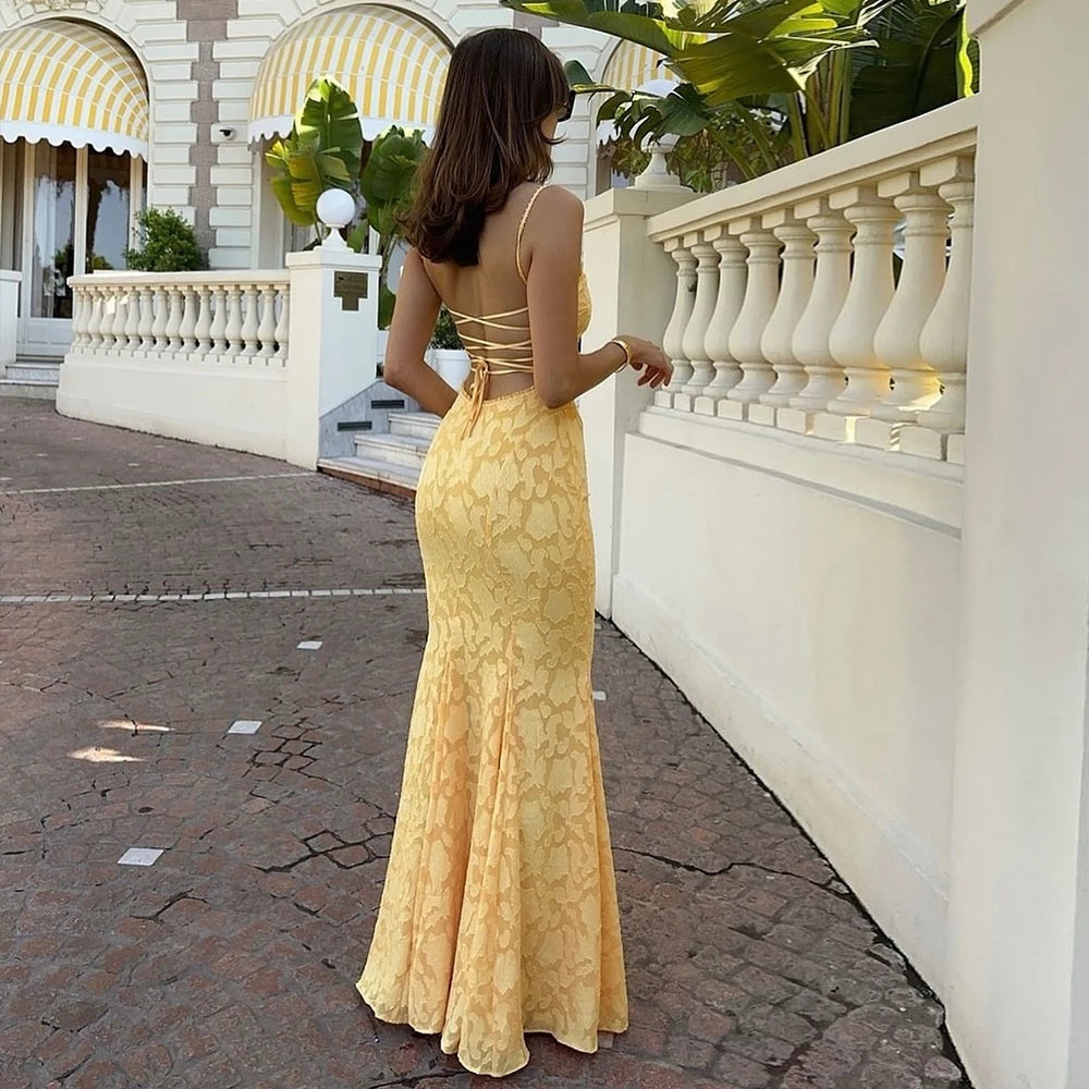 Backless Dress Lace Up Maxi Dress Sleeveless Orange Dress