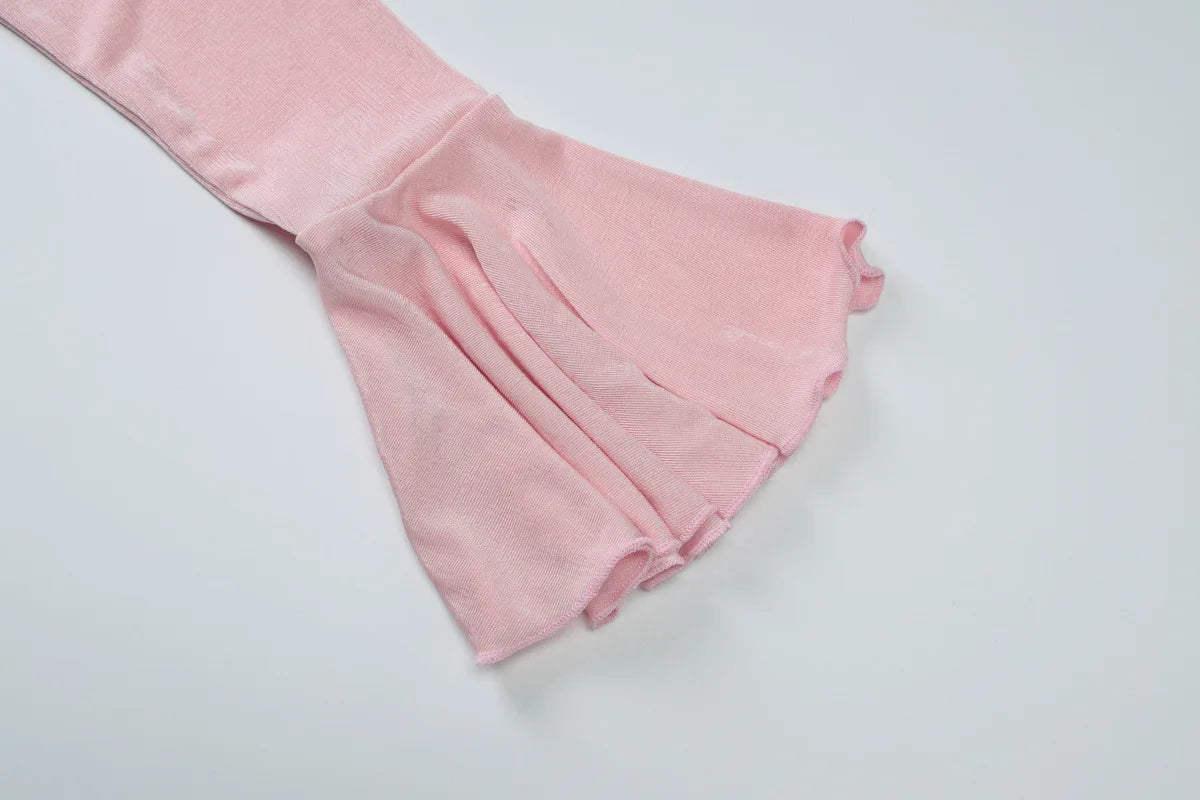 Pink Ruffled Flare Sleeve V-Neck Top