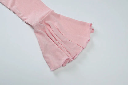 Pink Ruffled Flare Sleeve V-Neck Top