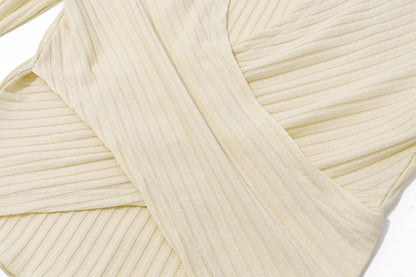 Hollow Out Knit Long Sleeve Round Collar Slim Crop Sweater
