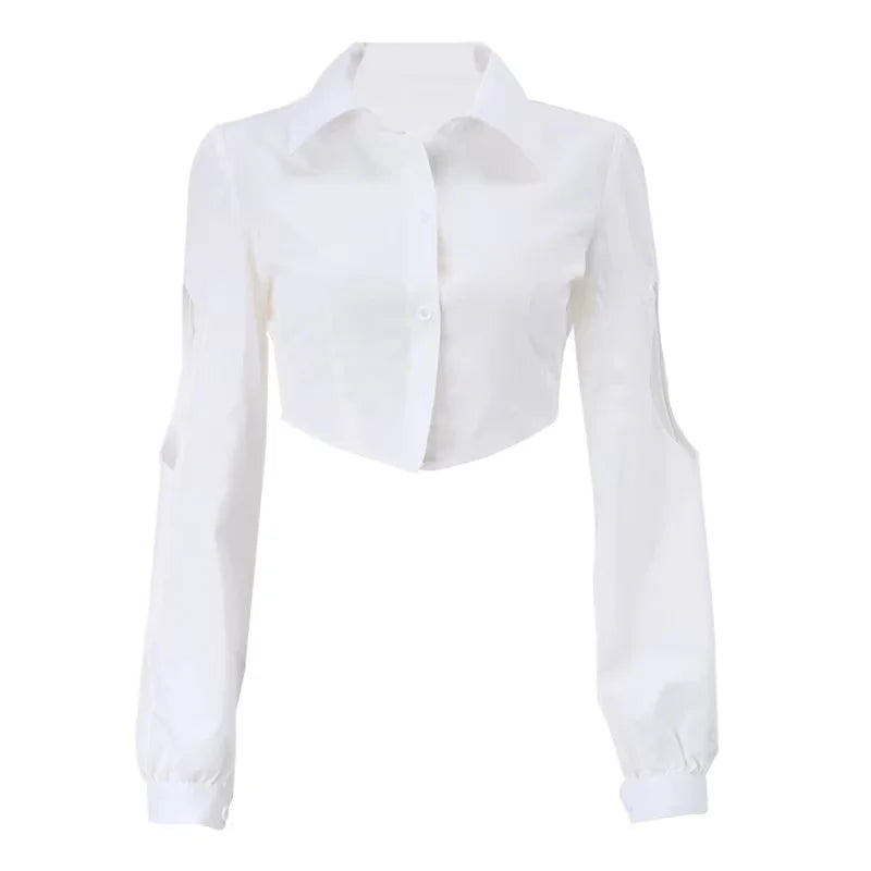White Puff Long Sleeve V-Neck Crop Top