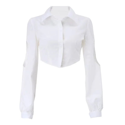 White Puff Long Sleeve V-Neck Crop Top