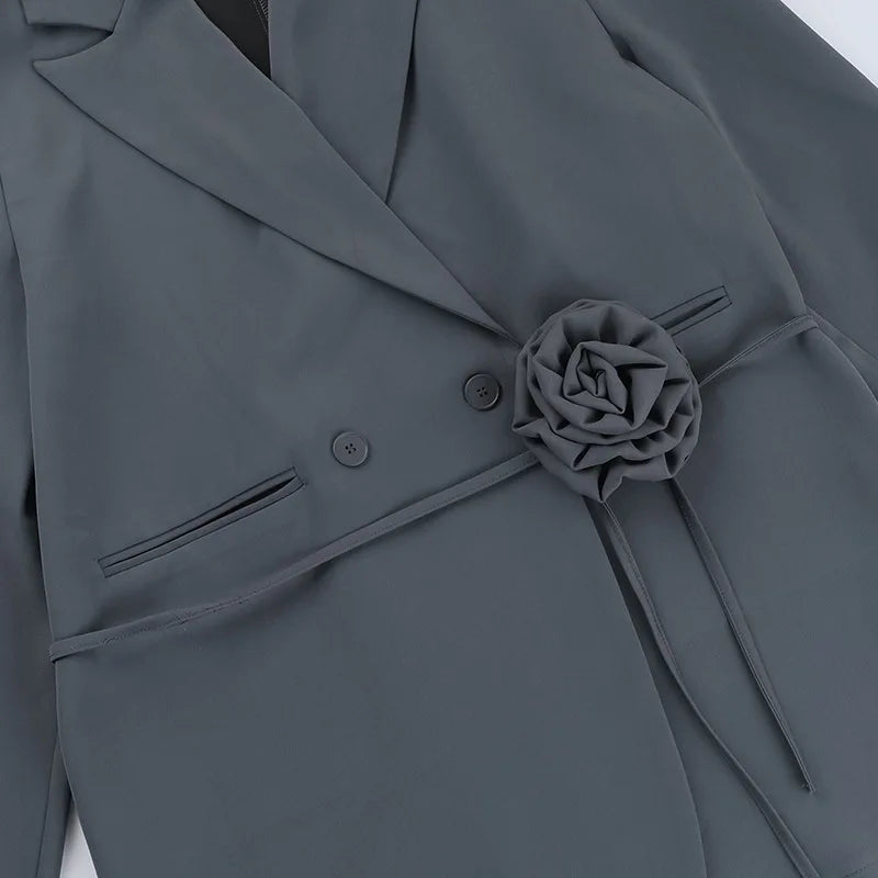 Notched Collar Flower Single Button Blazer