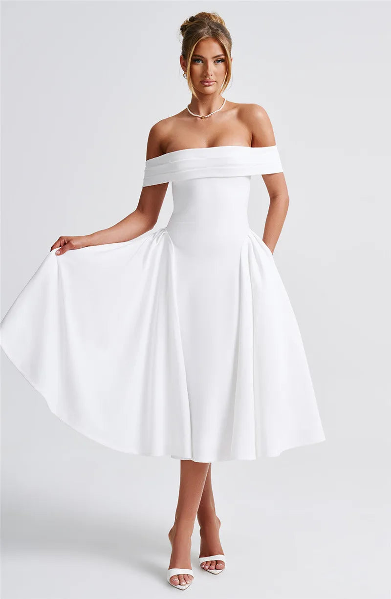 Off Shoulder Backless Midi Dress