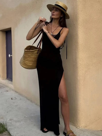 Strap Suspension Backless V-neck Maxi Dress