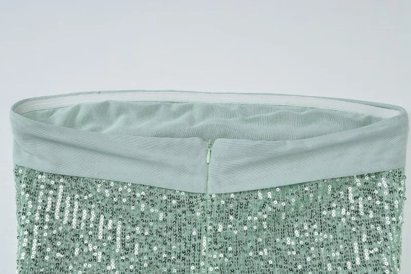 Sequined Strapless Backless Slit Maxi Dress