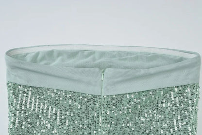 Sequined Strapless Backless Slit Maxi Dress