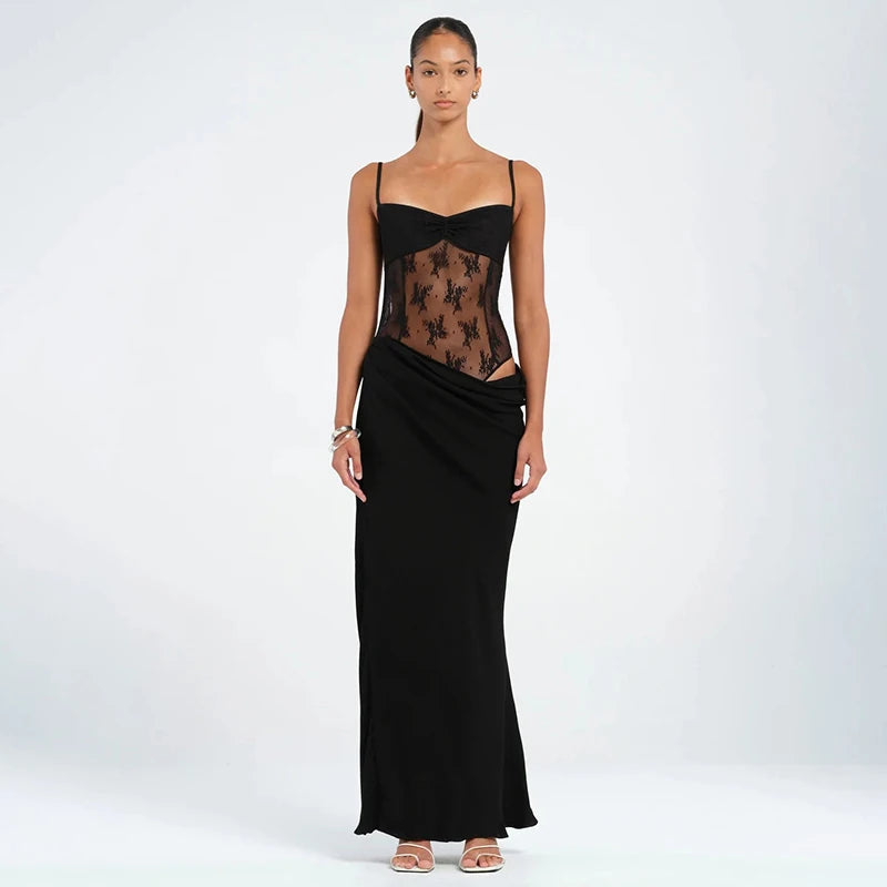 'S Spring And Color Camisole Lace Tight Patchwork Dress Hollow Out See-Through Fishtail Dress