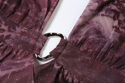 Backless Tassel Cross Metal Rings Halter Mini Dress