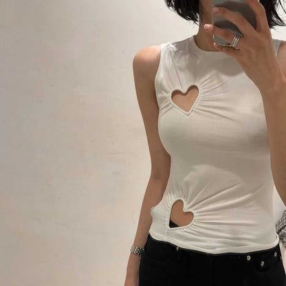 S Color Irregular Pleated Waisted Vest for Girls WHITE