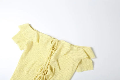 Yellow Ruffled Off Shoulder Short Dress