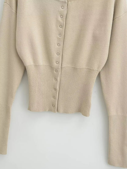 Slim Fit Knit Cardigan Top with Ribbed Patchwork