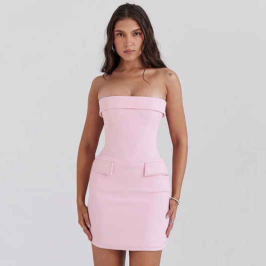 Pink Strapless Backless Mini Dress