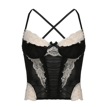 Lace Mesh Backless Corset Top Black