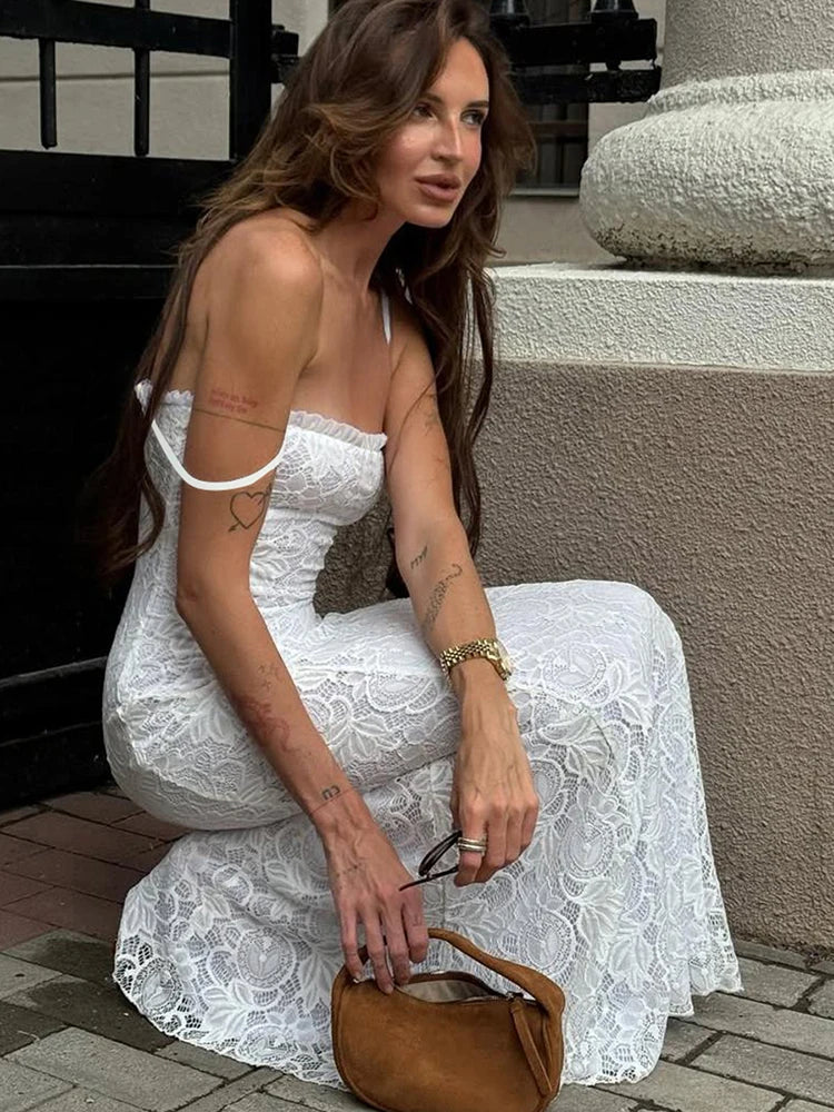 White Ruffles Backless Dress