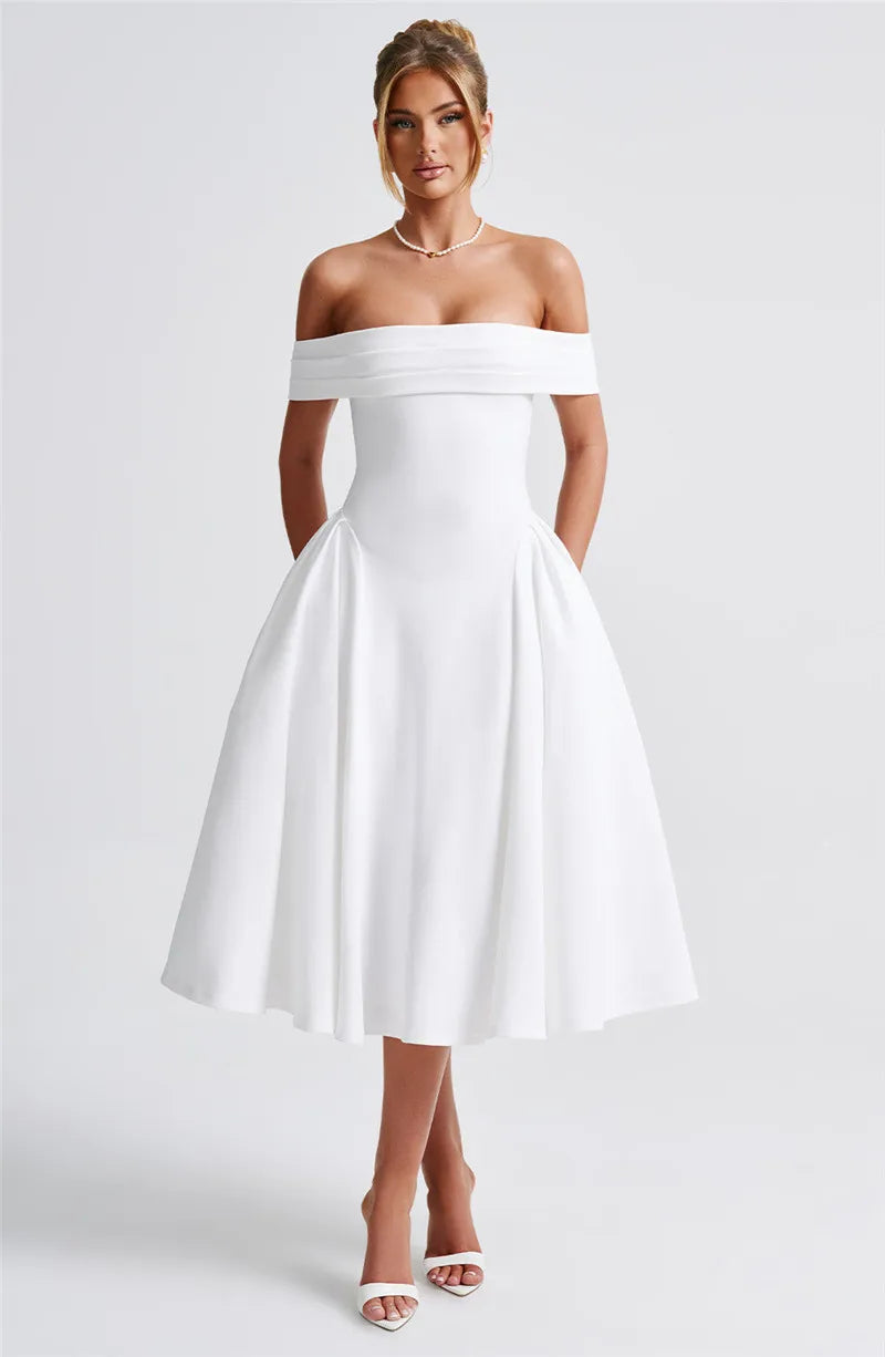 Off Shoulder Backless Midi Dress