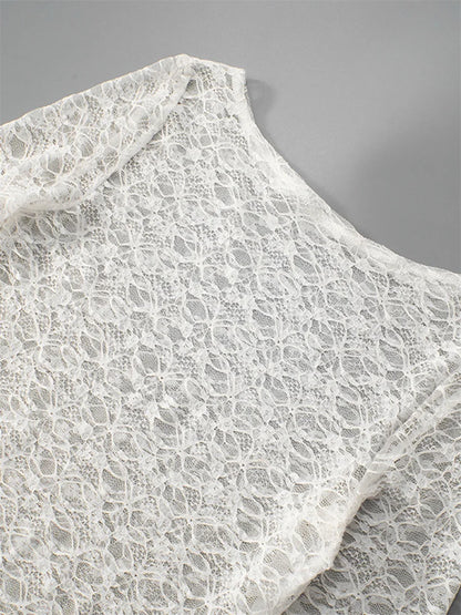 Lace Long Sleeve Knitted Perspective Tee for Women
