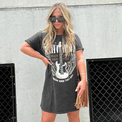 S Spring Printed Lengthened Wide T-Shirt Dress