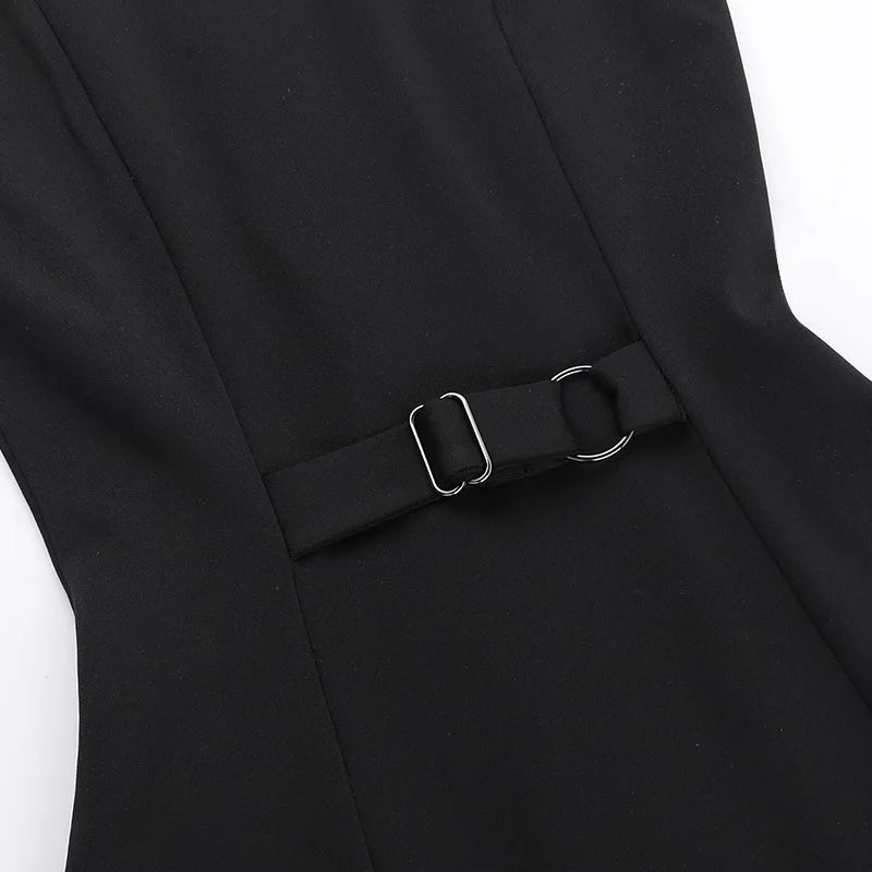 Round Neck Button Mini Dress