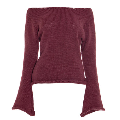 Knit Off Shoulder Slim Long Bell Sleeve Sweater
