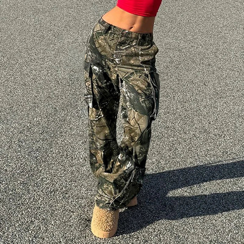 Baggy Cargo Pants Pockets Print Bottoms Straight Pants