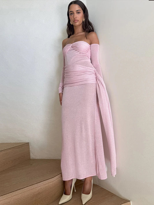 Pink Bright Silk Midi Dress