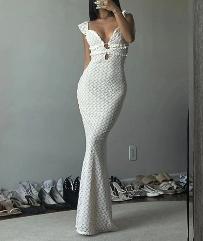 Double Deck Dress with Hollow Ruffles