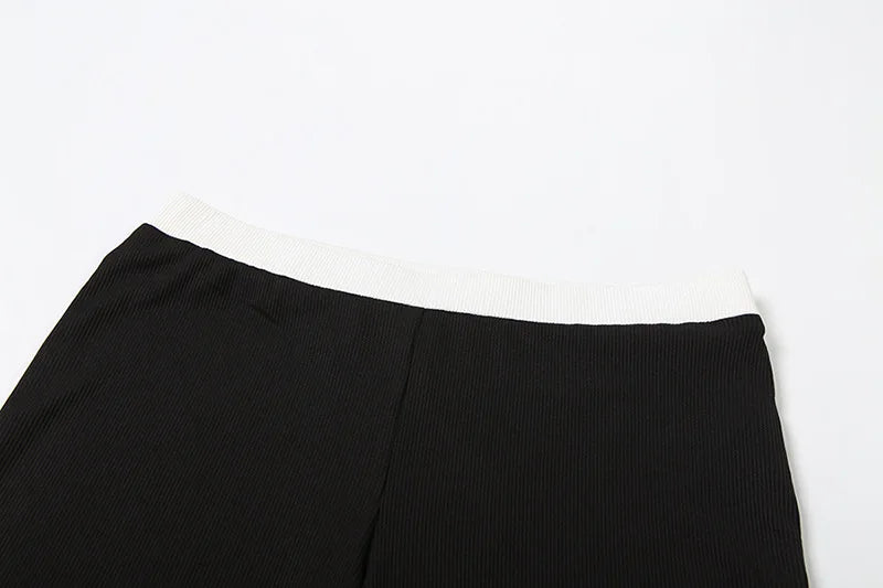 Black Knit Long Sleeve Cardigan and Flare Pants Two Piece Set
