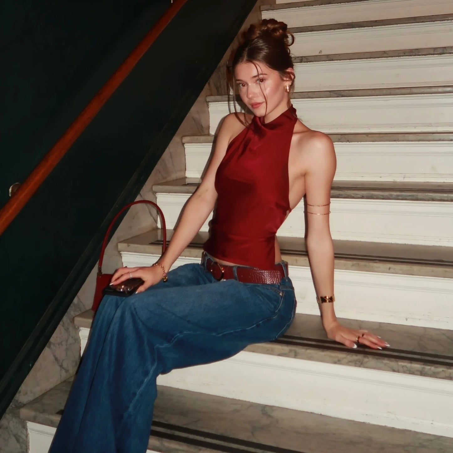 Red Satin Halter Neck Top