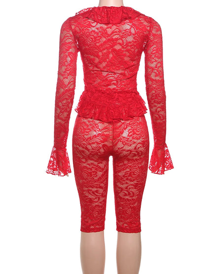 Lace Coquette Matching Shorts Set