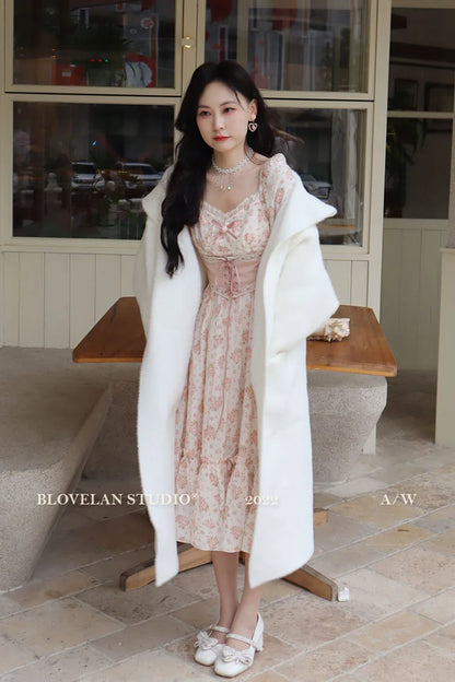 Spring Pink Floral A-Line Dress with Lace Detail