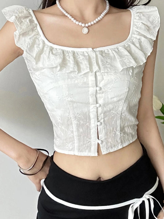 White Ruffles Tank Top
