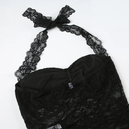Lace Patchwork Backless Halter Neck Camisole Top