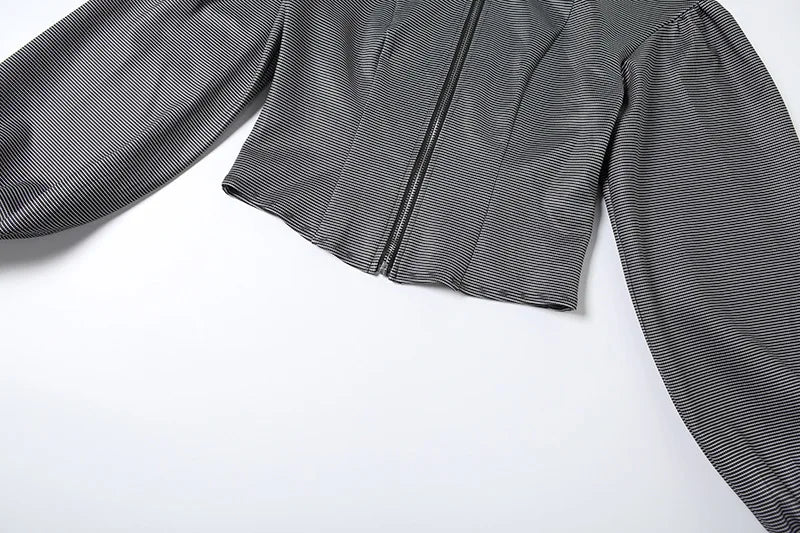 Long Sleeve Zipper Jacket and Bubble Shorts Two Piece Set