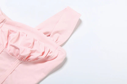 Classic 2 Piece Ruched Square Collar Crop Top & Shorts Set
