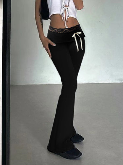 Lace Patchwork Bow Straight Pants - Stylish Joggers