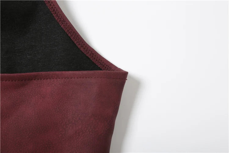 Red PU Sleeveless Halter Backless Top