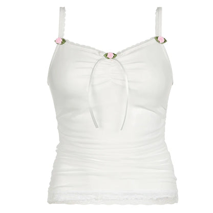 White Mesh Lace See-Through Camisole Top