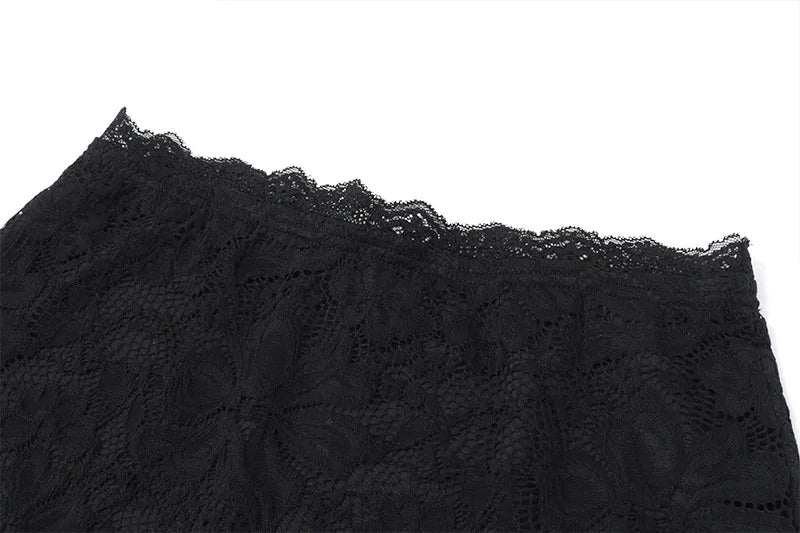 Black Lace See Through Top and Maxi Skirt Two Piece Set